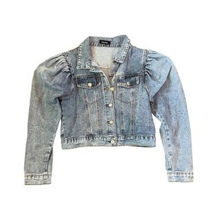 Lea & Viola - puff shoulder cropped denim jacket